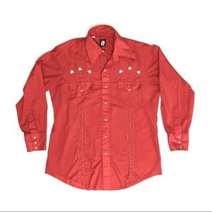 Karman Vintage 80s Red Western Shirt, Embroidered Arrows. Size Medium.
